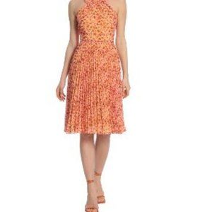 Maggy London NWT Yellow and Orange Midi Floral Sleeveless Pleated Dress Size 4